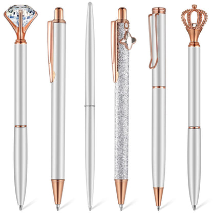 Qeeenar 6 Pcs Fancy Ballpoint Pens Glitter Metal Pens, Black
