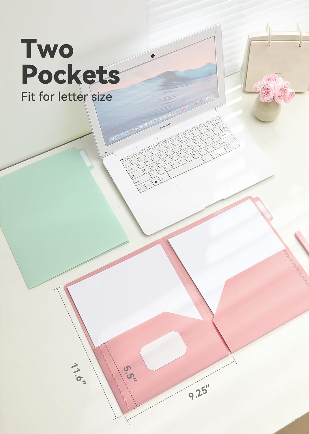 SortRax Plastic Folders with Pockets, School Folders with Side Tabs, Pastel