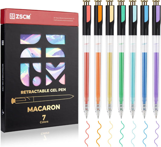 Retractable Macaron Gel Pens, 7 Colors Large Capacity Creamy Pastel Gel Ink Pens for Adult Coloring, 1.0 mm Fine Point Smooth Writing Color Pen for Kawaii Drawing Note Taking Aesthetic Art Supplies