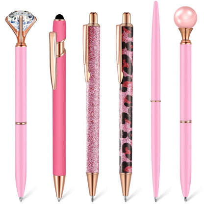 Qeeenar 6 Pcs Fancy Ballpoint Pens Glitter Metal Pens, Black