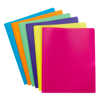 Smead Plastic 2 Pocket Folders with Pockets & Prongs, Orange 3 Pack