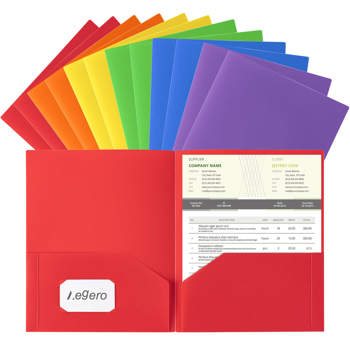 Aegero Plastic Folders with Pockets (7 Pack, Assorted Colors)