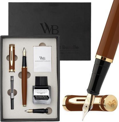Wordsworth & Black Fountain Pen Gift Set, Medium & Extra Fine Nib, Brown