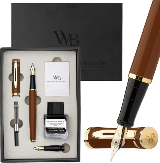 Wordsworth & Black Fountain Pen Gift Set, Medium & Extra Fine Nib, Brown