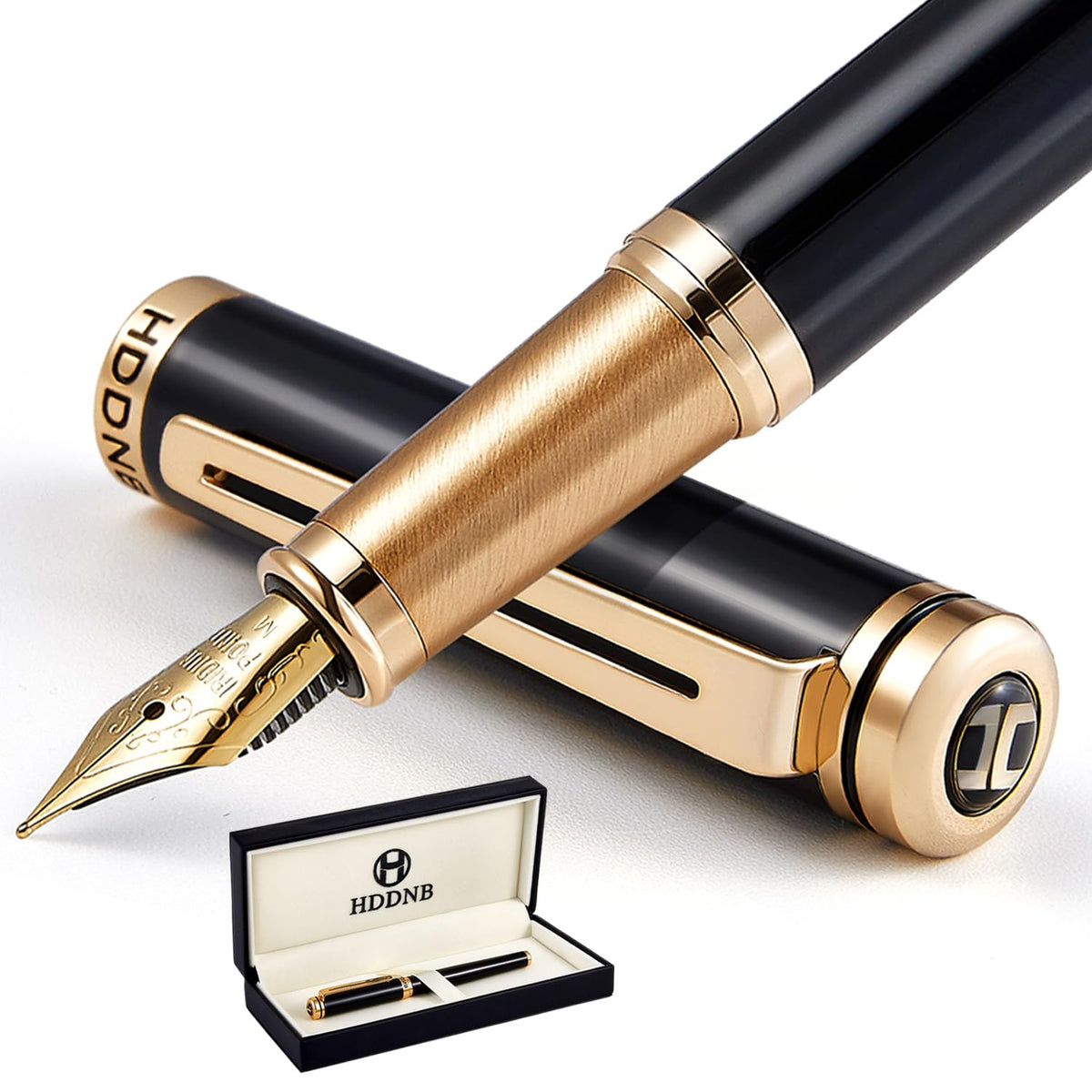 Silver Luxury Fountain Pen Set for Men and Women with Gift Box, 24K Gold Finish and Gilded Nib(Extra Fine)