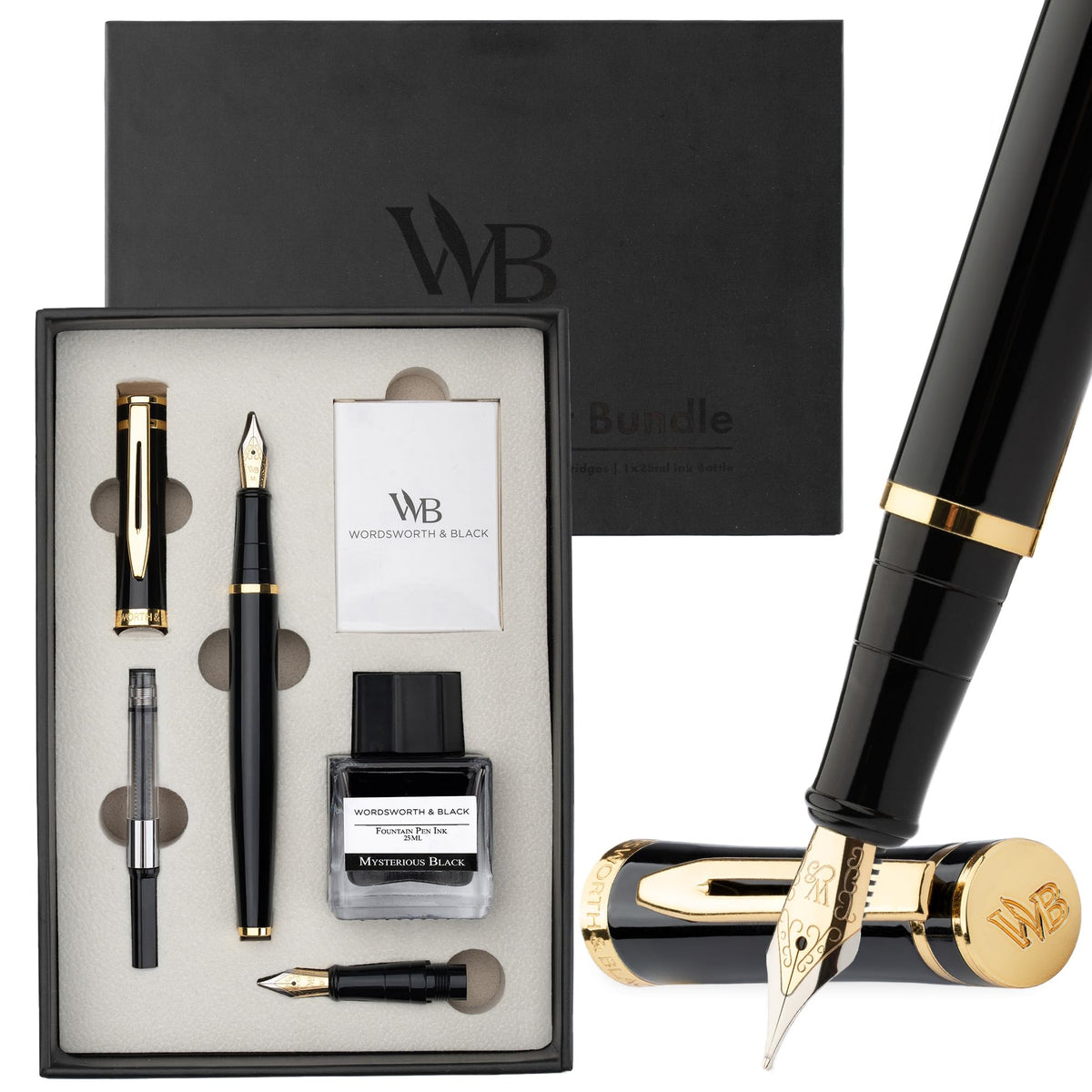 Wordsworth & Black Fountain Pen Gift Set, Medium & Extra Fine Nib, Brown