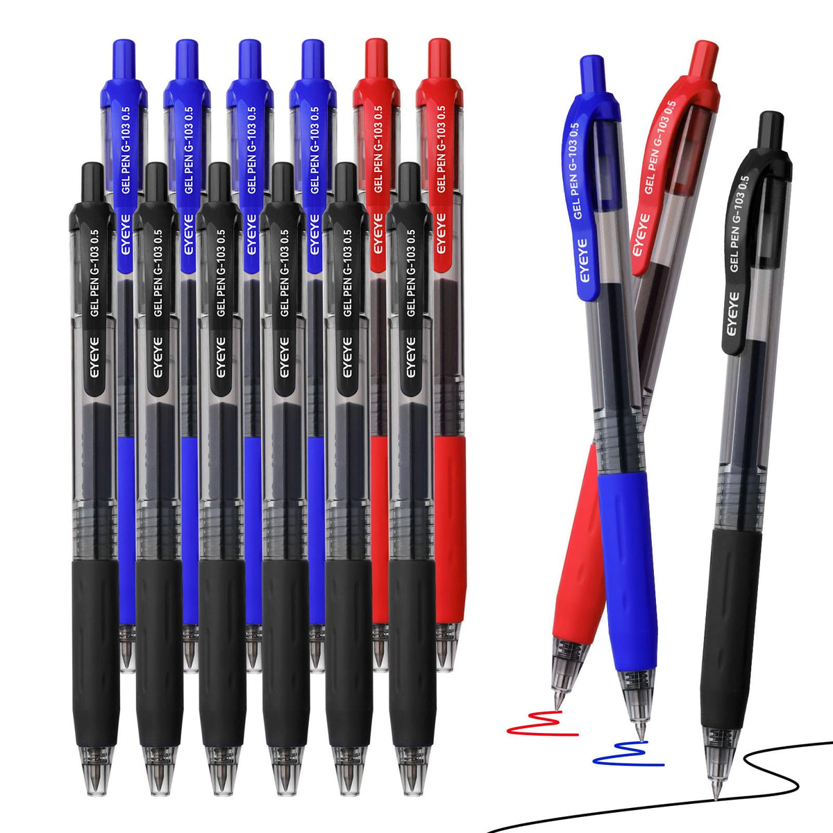 EYEYE G-103 Gel Pen 0.7mm, 5 Black 5 Blue, Medium Point Pens