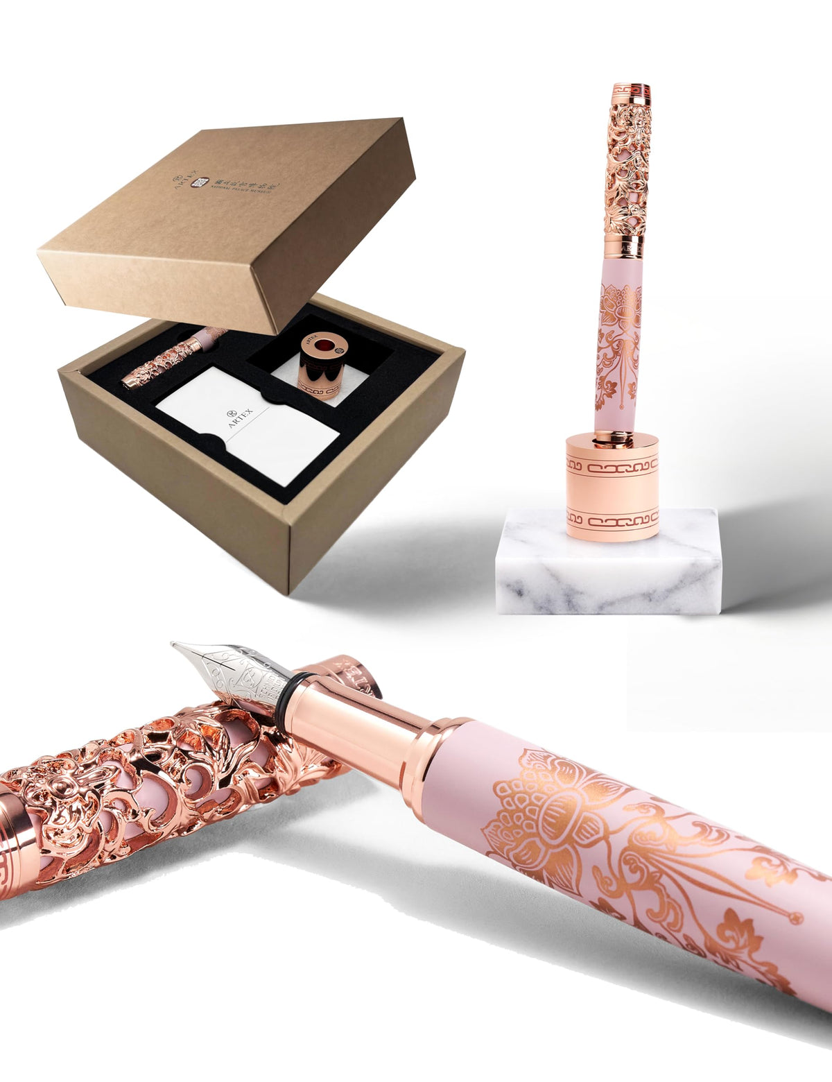ARTEX x National Palace Museum Gold Lotus Fountain Pen & Marble Stand Set