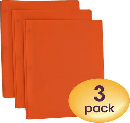 Smead Plastic 2 Pocket Folders with Pockets & Prongs, Orange 3 Pack