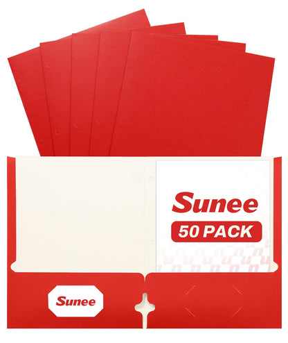 SUNEE Folders with Pockets 3 Hole Punched(50 Pack, Dark Blue), 2 Pocket Folders Fit Letter Size Paper, Paper File Folder for School Office Home Bussiness
