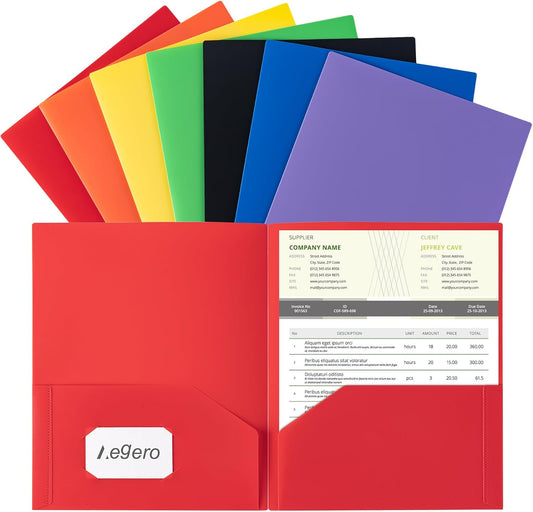 Aegero Plastic Folders with Pockets (7 Pack, Assorted Colors)