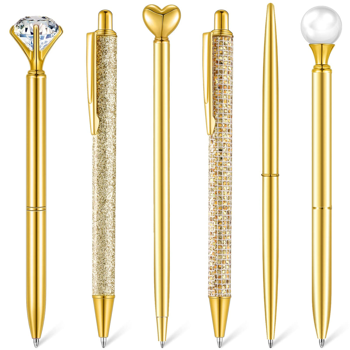 Qeeenar 6 Pcs Fancy Ballpoint Pens Glitter Metal Pens, Black