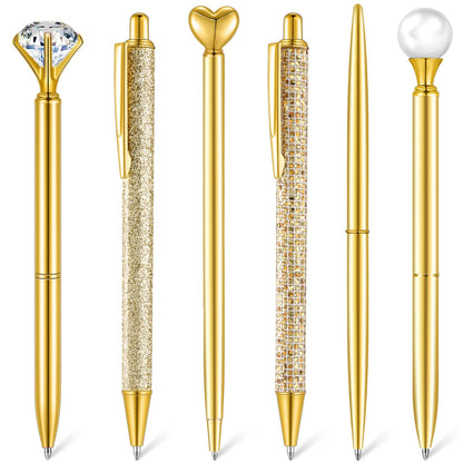 Qeeenar 6 Pcs Fancy Ballpoint Pens Glitter Metal Pens, Black