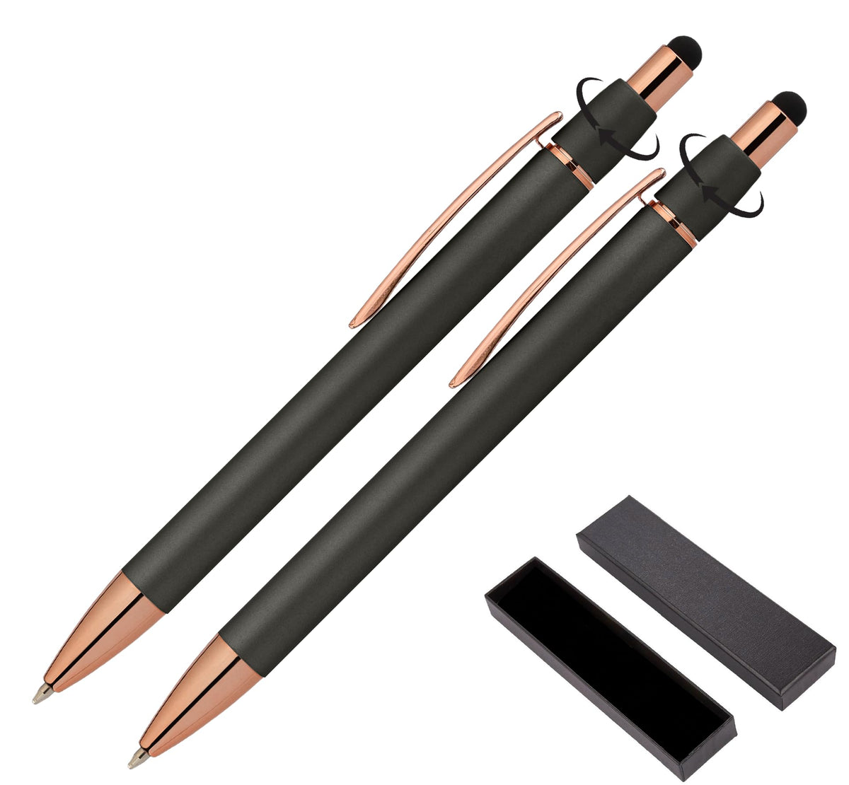 Fidget Pen for Adults - 2 Pack Stress Relief Pens with Gift Box - ADHD Anxiety - Metal with Rubber Grip - Focus for Office, Work (White-Black)