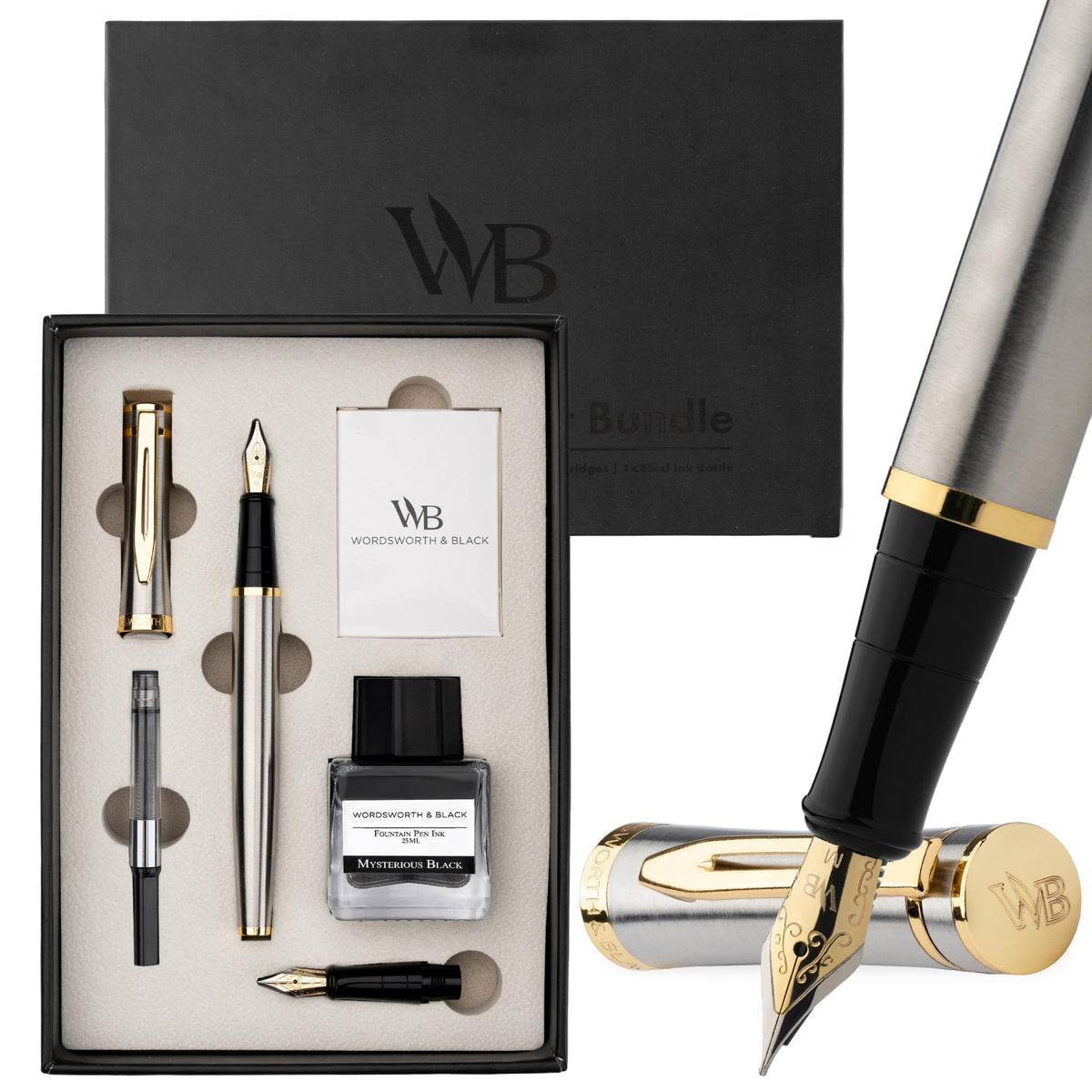 Wordsworth & Black Fountain Pen Gift Set, Medium & Extra Fine Nib, Brown