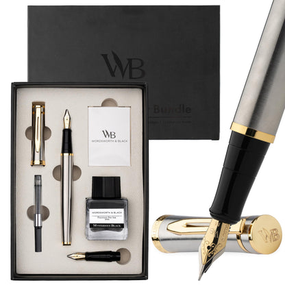 Wordsworth & Black Fountain Pen Gift Set, Medium & Extra Fine Nib, Brown