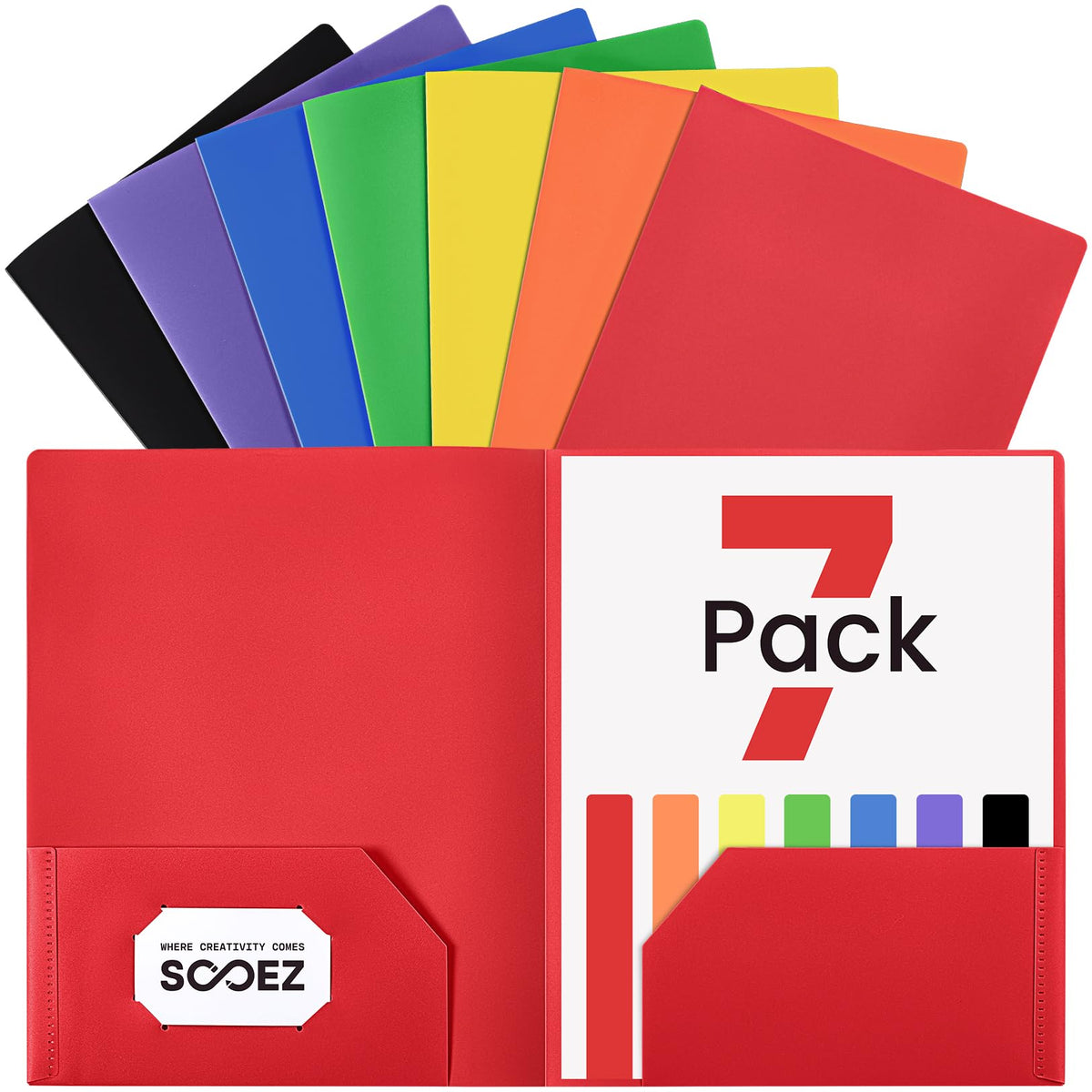Sooez 7 Pack Folders with Pockets, 2 Pocket Folders with Extra Labels