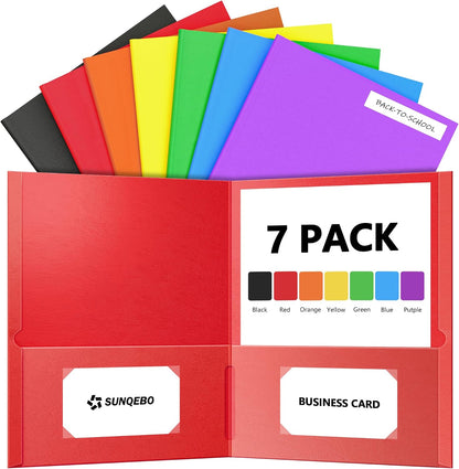 7 Pack Folders with Pockets, 2-Pocket with 10 Labels, Colored File Folders