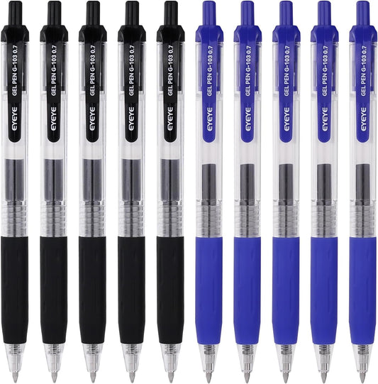EYEYE G-103 Gel Pen 0.7mm, 5 Black 5 Blue, Medium Point Pens
