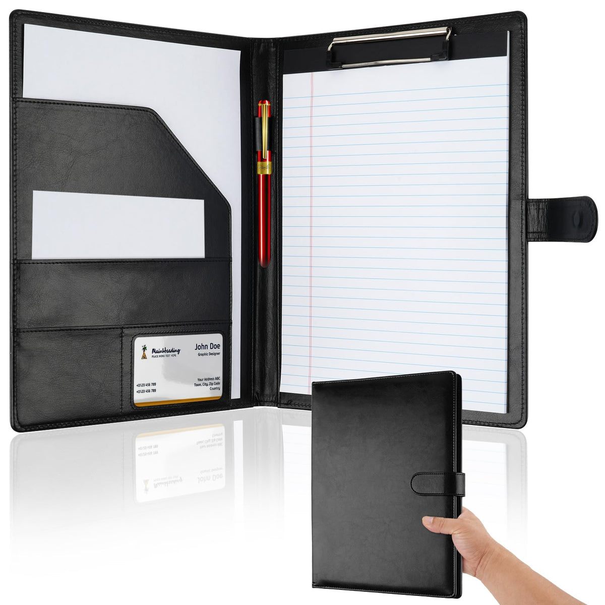 Professional Padfolio with Clipboard, Faux Leather Portfolio Folder Binder