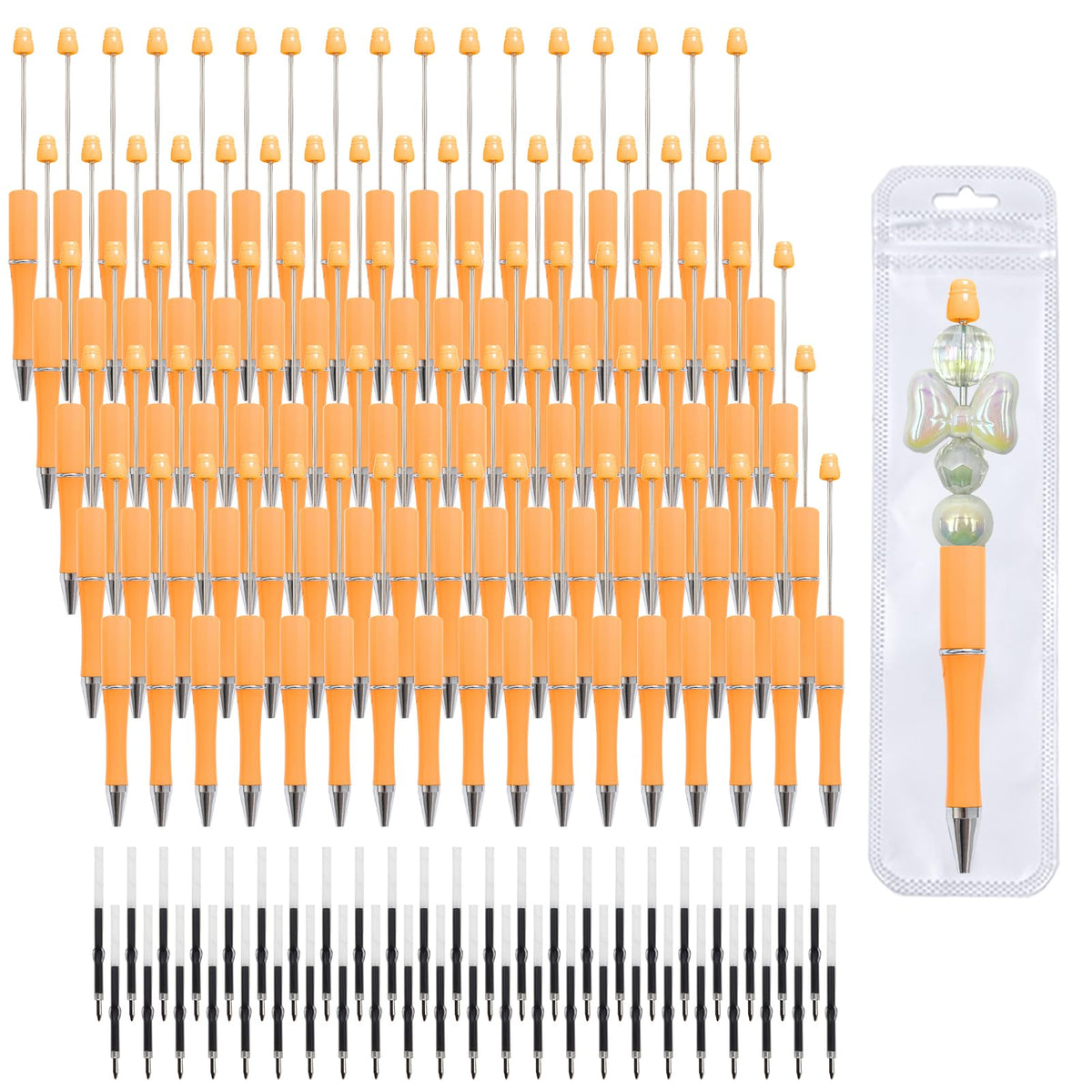 210 Pieces DIY Beadable Pen Bulk Kit – 70PCS Ballpoint Pen with Refills & Bags – Perfect for Beads Pens Supplies, Beaded Pens for DIY Crafting – Office Supplies & Teacher Accessories (Gold)