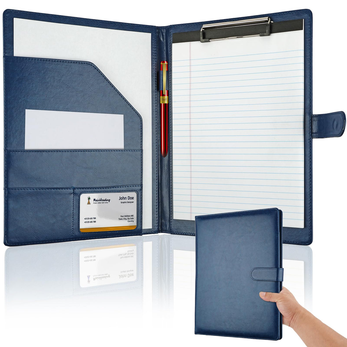 Professional Padfolio with Clipboard, Faux Leather Portfolio Folder Binder
