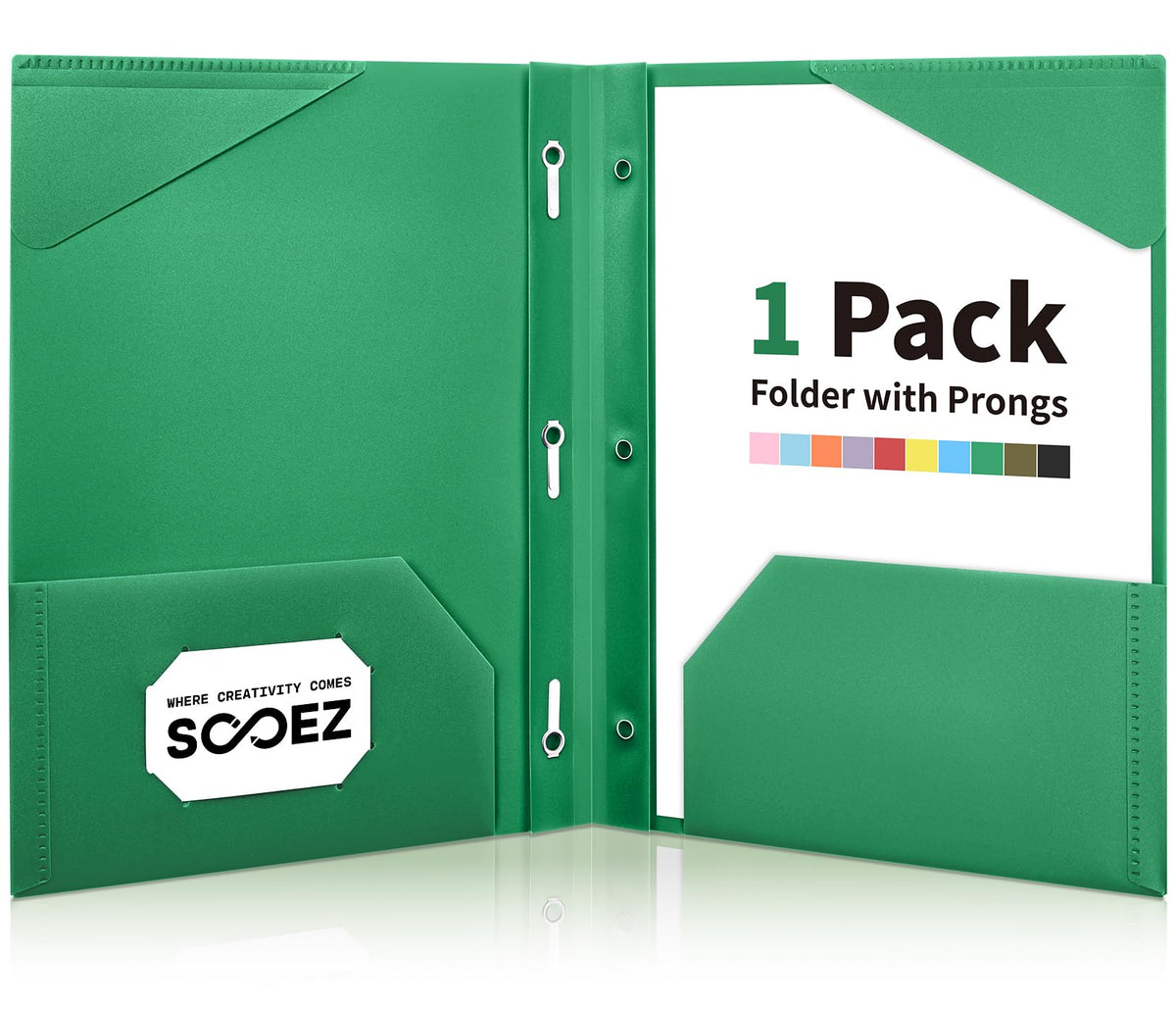 Sooez 1 Pack Plastic Folder, 2-Pocket Folders with Prongs