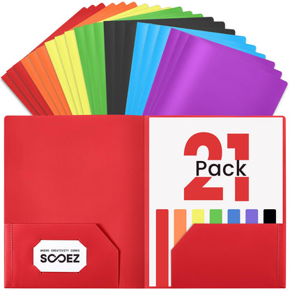 Sooez 7 Pack Folders with Pockets, 2 Pocket Folders with Extra Labels
