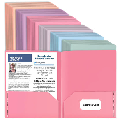 6 Pack Colored File Folders with Pockets, Pastel Pocket Folders, Plastic