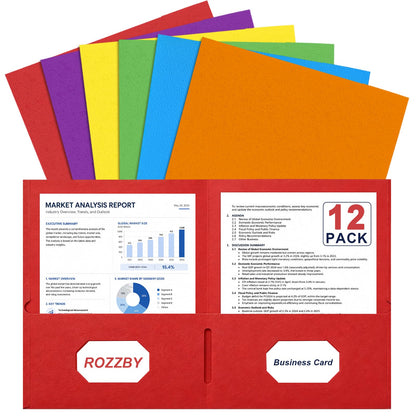 Plastic Folders with Pockets, 6 Rainbow Colors, 2 Pocket, Letter Size