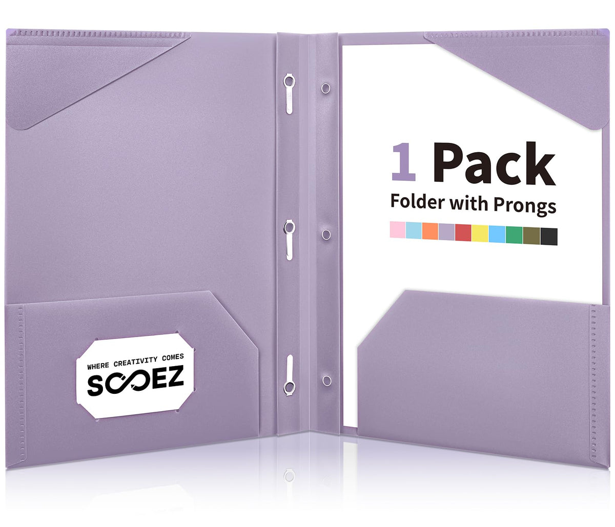 Sooez 1 Pack Plastic Folder, 2-Pocket Folders with Prongs