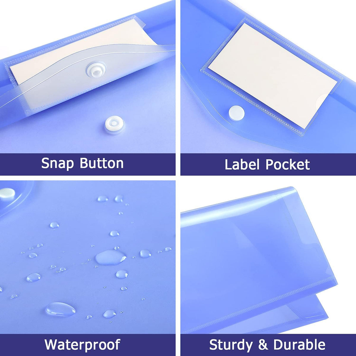 6 Pack Clear Document Folders Plastic Envelopes, A4 Size, 6 Colors