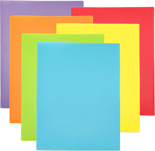 Youngever 6 Pack Heavy Duty Plastic Two Pocket Folders, Rainbow Colors, 2 Pocket Folders