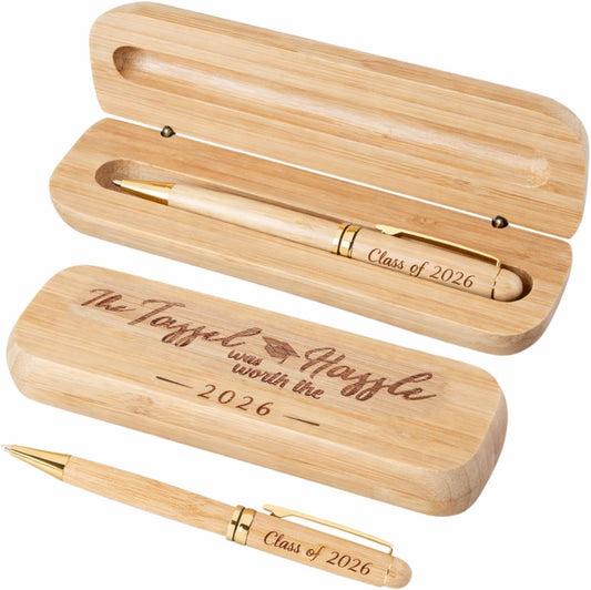 Yinkin Graduation Gifts for Him Her Class of 2026 Seniors Students Bamboo Pen Set Wooden Textured Bamboo Pen and Box Inspirational Congratulation Gift(the Tassel Was Worth the Hassle)