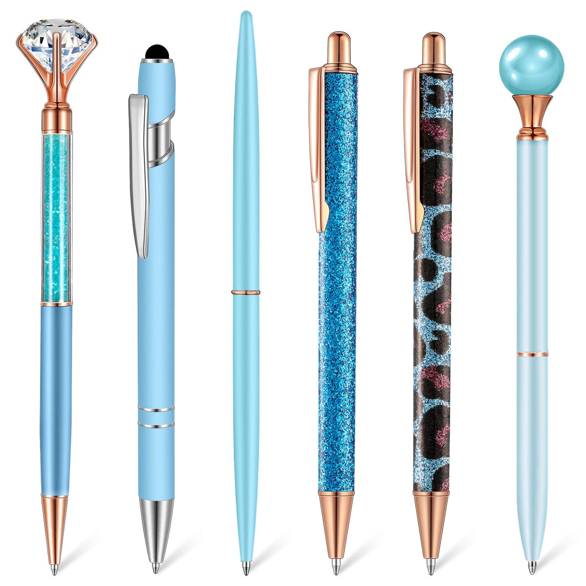 Qeeenar 6 Pcs Fancy Ballpoint Pens Glitter Metal Pens, Black