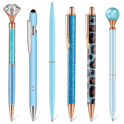 Qeeenar 6 Pcs Fancy Ballpoint Pens Glitter Metal Pens, Black