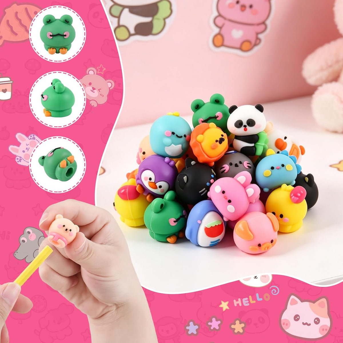 100 Pcs Animal Pencil Top Erasers for Kids Desk Pets Cute Fun Eraser for Pencils Pencil Cap Erasers for Kids Class Treasure Box Game Rewards,Party Favors Classroom Must Haves