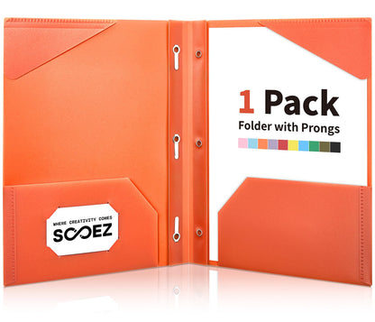 Sooez 1 Pack Plastic Folder, 2-Pocket Folders with Prongs