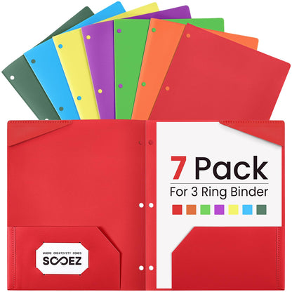 Sooez 2-Pocket Folders, Plastic Folders with Pockets 3 Hole Punched