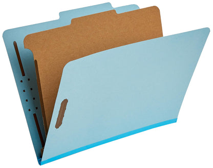 Amazon Basics Classification Folder with Prongs, 100% Recycled, 2 Dividers, 2" Embedded Fasteners, Letter Size, for Documents Organization, Light Blue, 10 Count