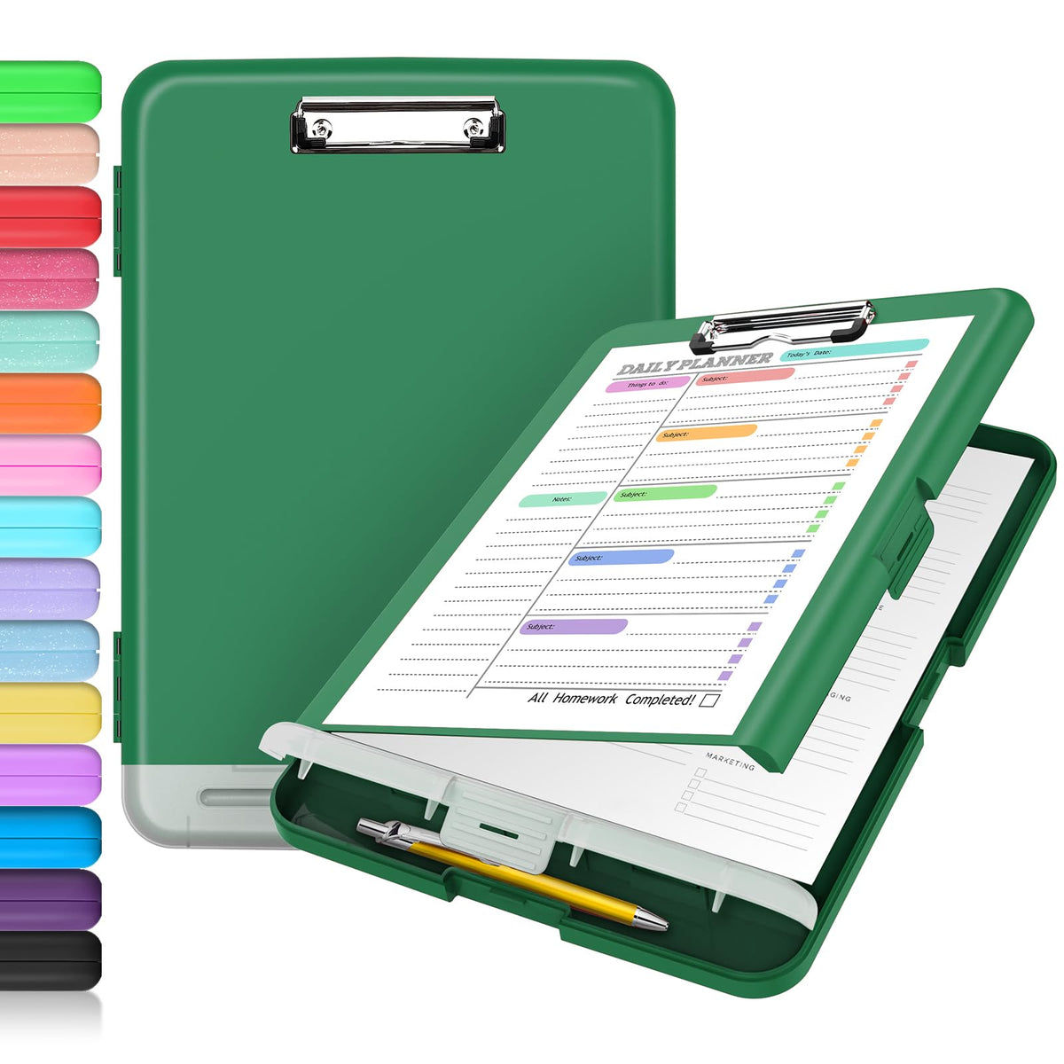 Sooez Clipboard with Storage, Clip Board 8.5 x 11 with Pen Holder, High Capacity Plastic Organization Case Box for Letter Legal A4 Size Paper, Nurses Teachers Must Haves, School & Office Supplies