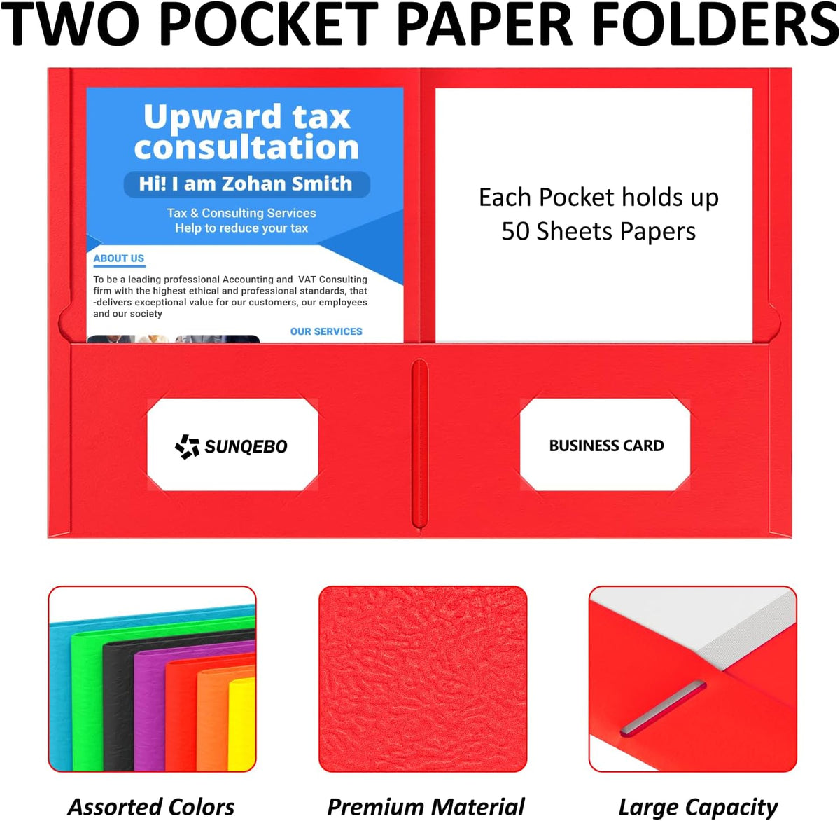 7 Pack Folders with Pockets, 2-Pocket with 10 Labels, Colored File Folders