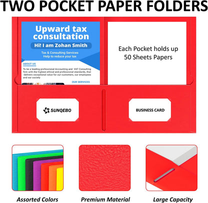 7 Pack Folders with Pockets, 2-Pocket with 10 Labels, Colored File Folders