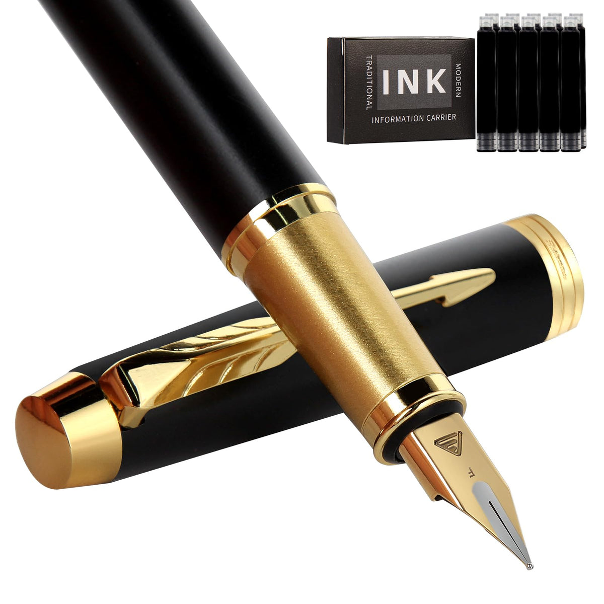 Fountain Pen, luxury Fine point smooth writing pen for journaling fancy pens with Gift Case 8 black ink cartridges an EF nib an ink converte nice pen writer gifts-Matte Green