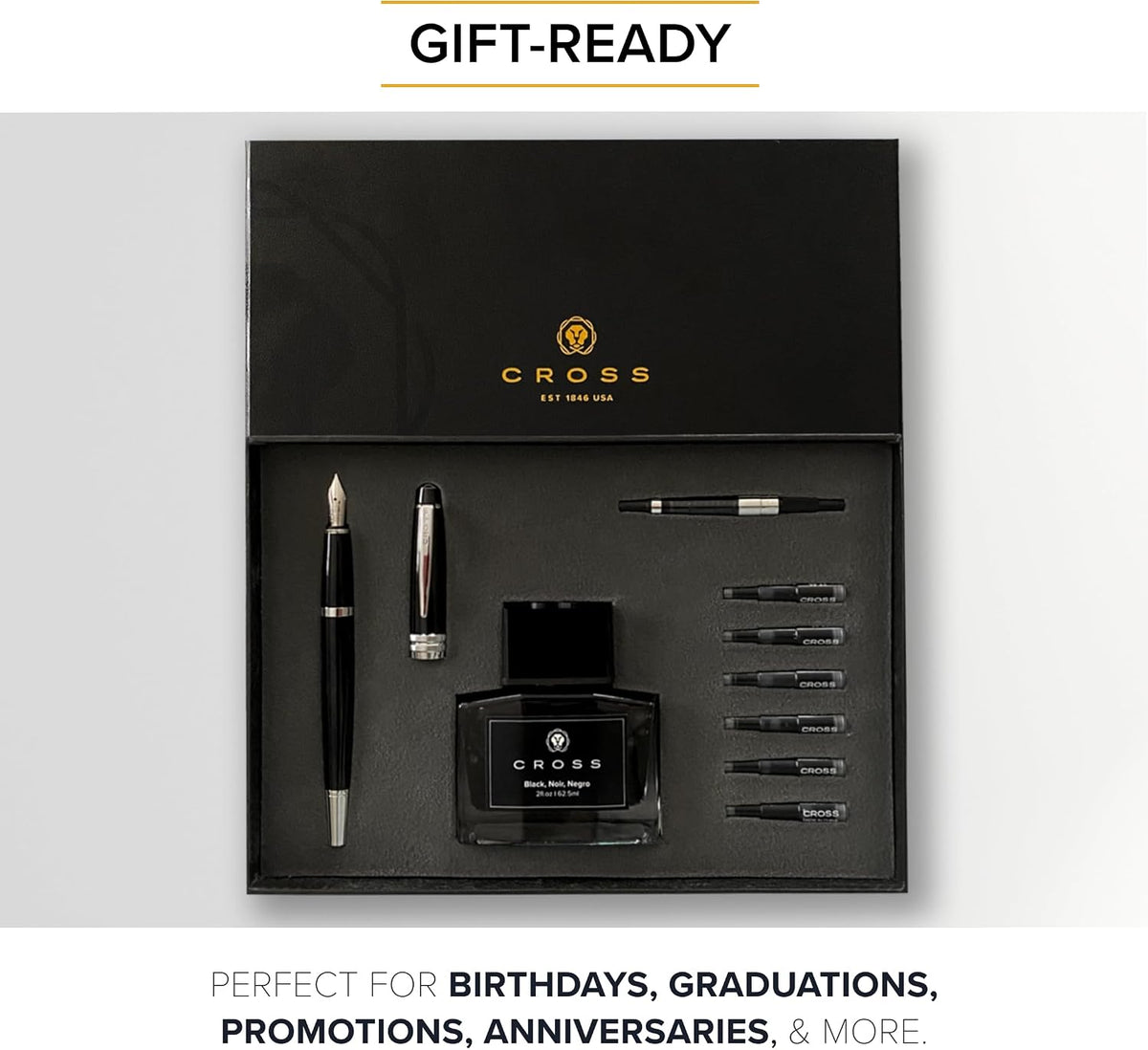 Cross Bailey Refillable Fountain Pen, Black Ink, Luxury Gift Box