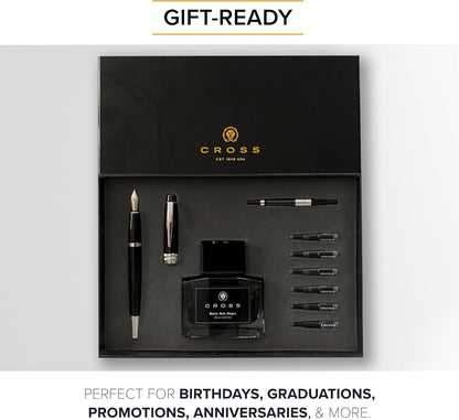 Cross Bailey Refillable Fountain Pen, Black Ink, Luxury Gift Box