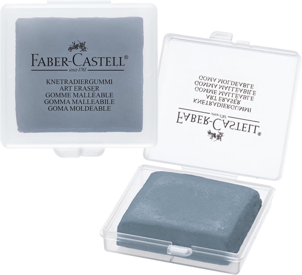 Faber-Castell Kneadable Eraser for Artists in Storage Case - Absorbent Kneaded Erasers, Art Eraser, Grey (Pack of 3)