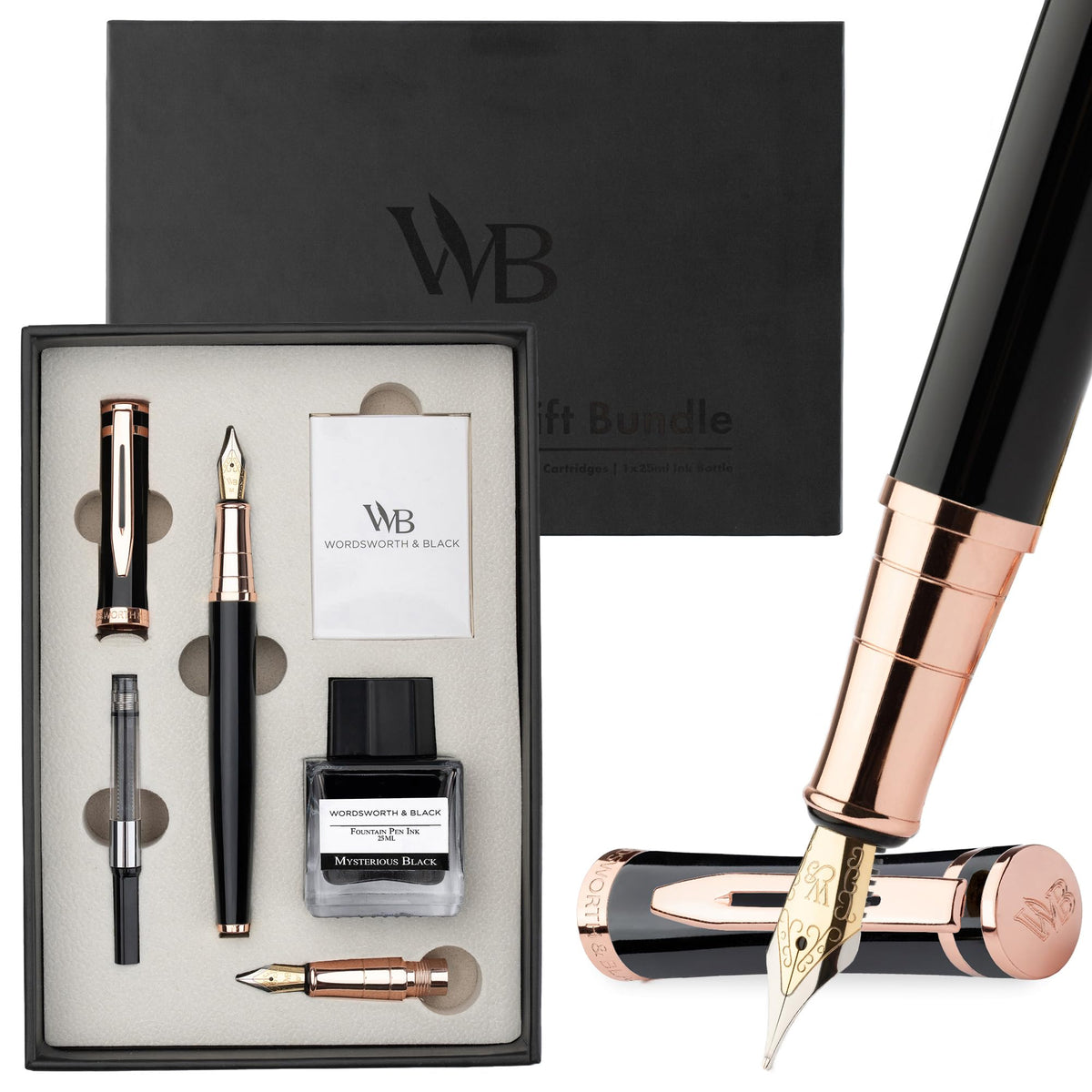 Wordsworth & Black Fountain Pen Gift Set, Medium & Extra Fine Nib, Brown