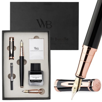 Wordsworth & Black Fountain Pen Gift Set, Medium & Extra Fine Nib, Brown