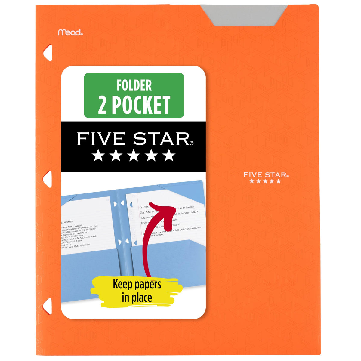 Five Star 2-Pocket Folder, Plastic Folder with Stay-Put Tabs, Fits 3-Ring Binder, Holds 8-1/2" x 11" Paper, White (333420I-ECM)